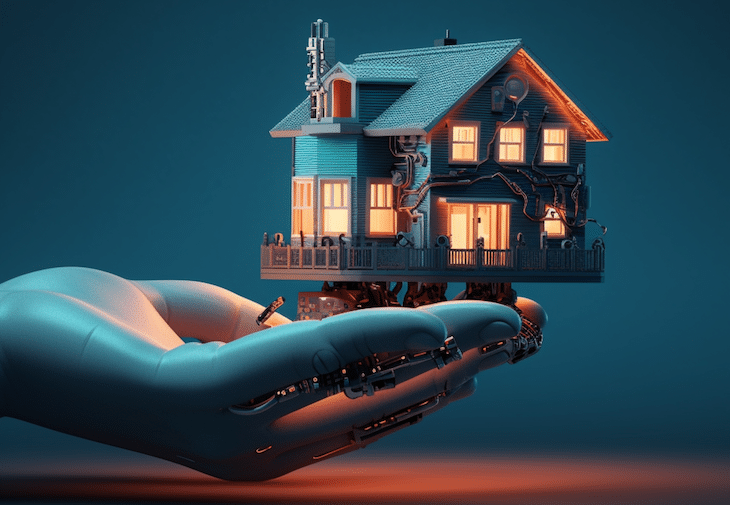 Image of a robot hand holding a house